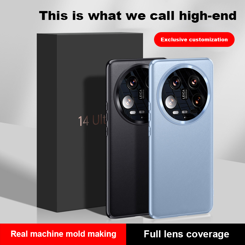 Para xiaomi 14ultra caso de telefone banhado moldura couro vegan 13t capa completa textura couro genuíno caso protetor